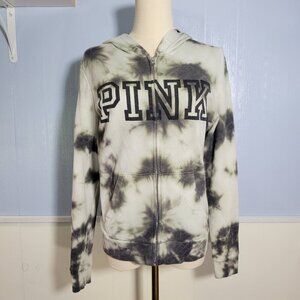 PINK Victoria's Secret Extra Small Green Black Tie Dye Full Zip Hooded Jacket